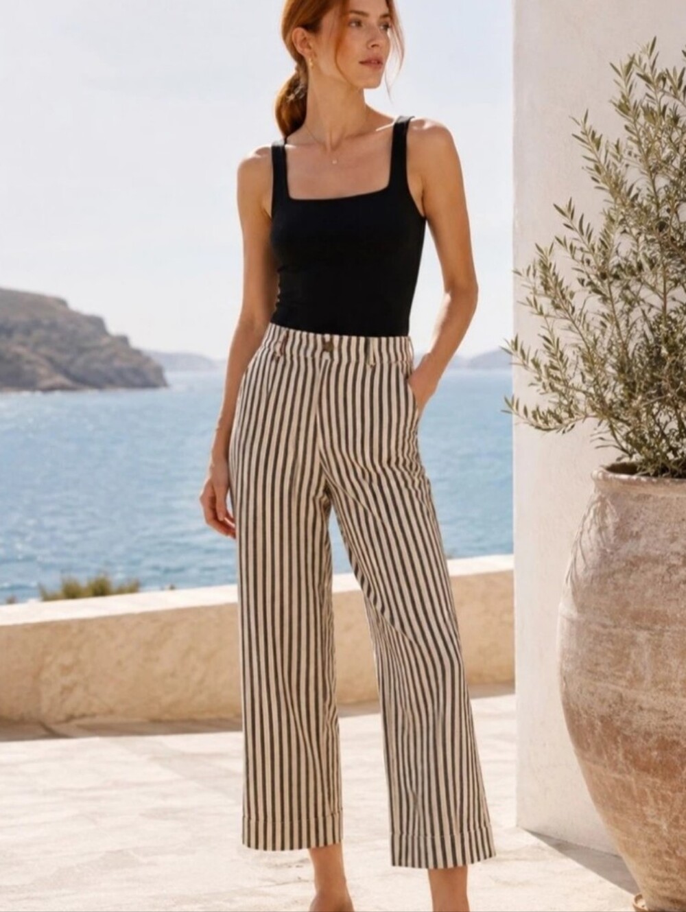 Calypso St. Barth Striped Cropped Wide Leg High Rise Pants Size 6